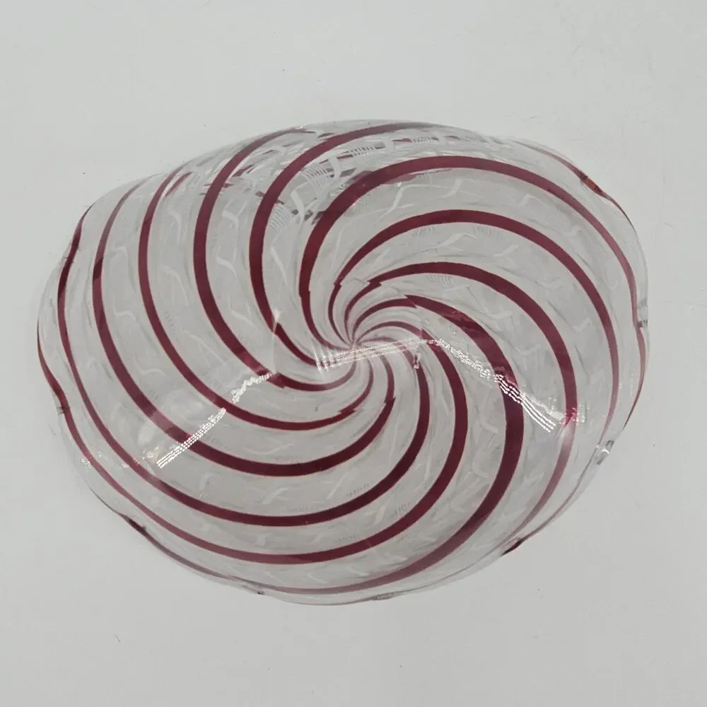 MCM Murano art glass bowl HEAVY Latticino Zanfirico Swirl centerpiece Pink White